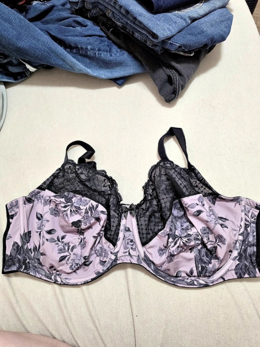 Torrid Full Coverage Unlined Lace Bra Purple & Black 46DDD/46/F